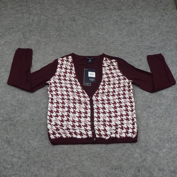 Tommy Hilfiger Sweater Womens Medium Cardigan Houndstooth Luxury Wool C - Picture 2 of 13